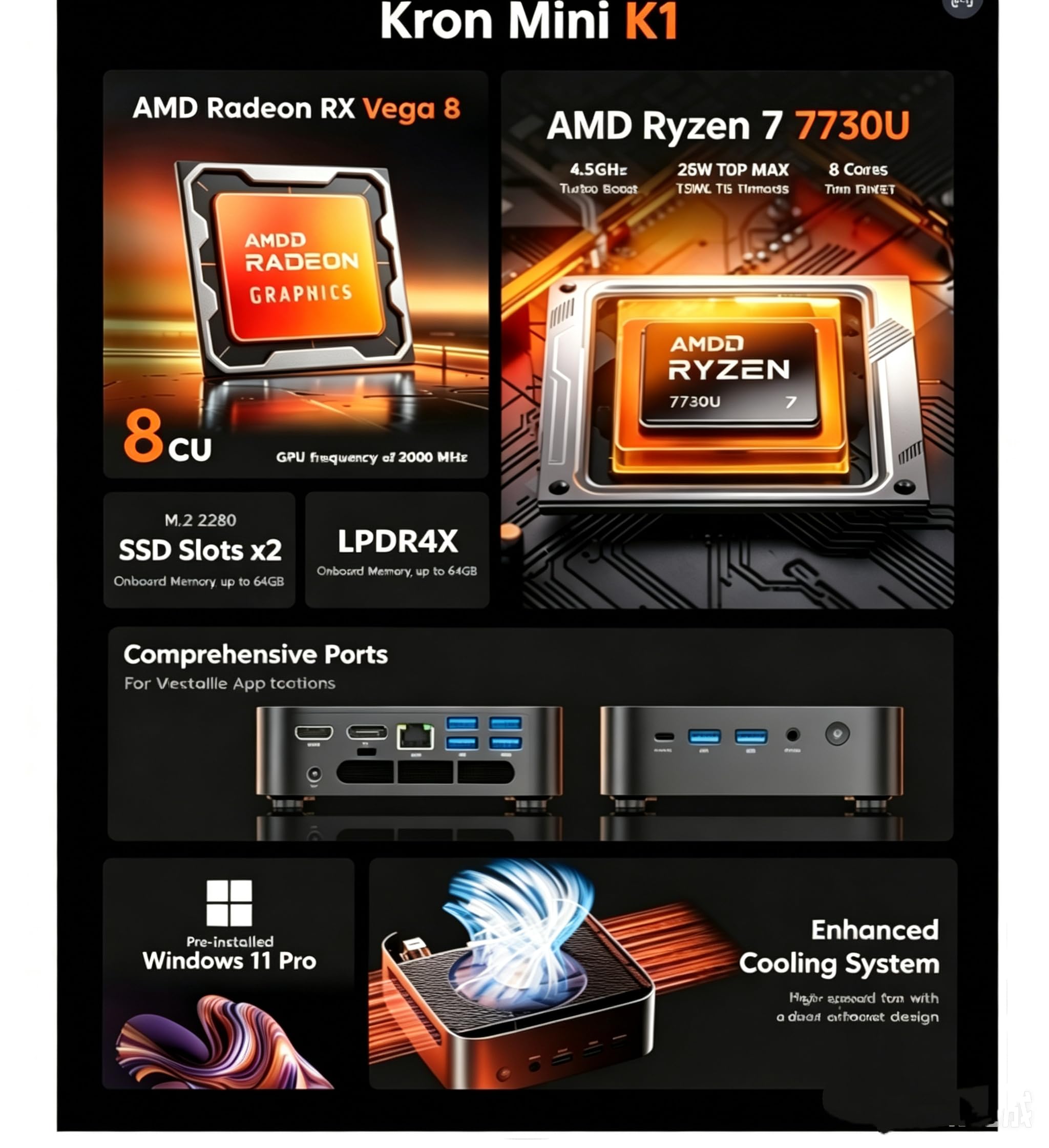 ACEMAGICIAN Mini PC para jogos K1 AMD Ryzen 7 5700U, Mini PC 16GB